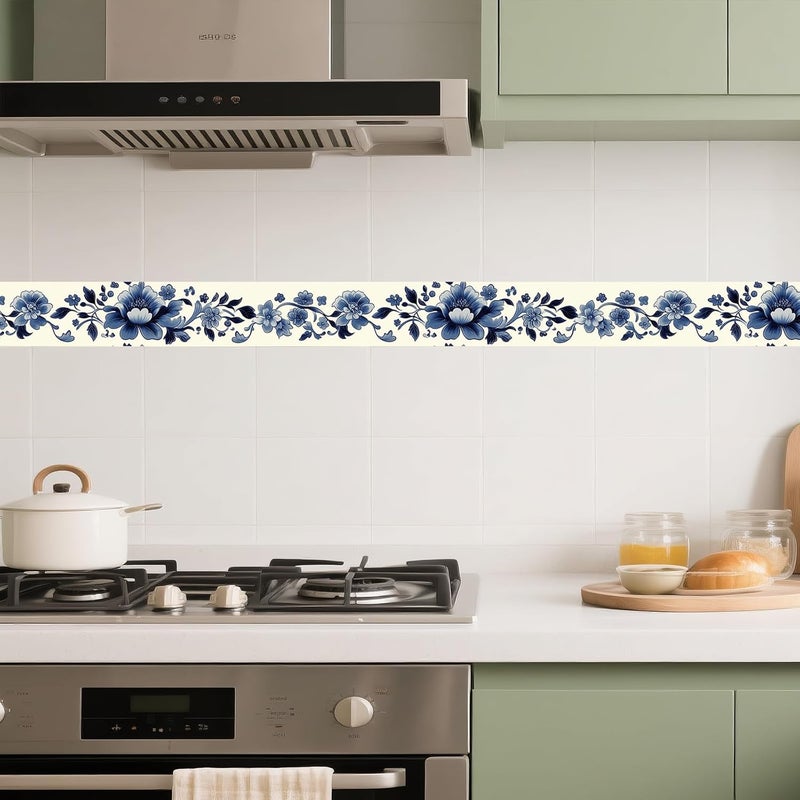 IVN Wallpaper Border Peel and Stick Wall Blue Floral Decorative Wall Trim Self Adhesive Border for Walls Mirror Frame Accent Strip for Bedroom Kitchen LivingRoom 4x196 Inch - Image 4